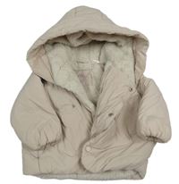 Pudrovobéžová šušťáková zimná bunda s kapucňou ZARA