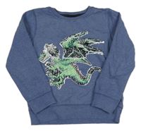 Modrá melírovaná mikina s drakem z překlápěcích flitrů dopodopo