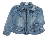 Světlemodrá riflová crop bunda s volánky a límečkem Topolino