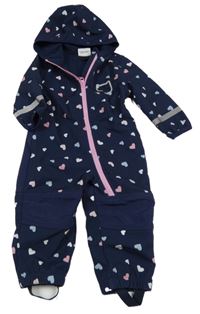 Tmavomodrá softshellová kombinéza se srdíčky a kočičkou a kapucí Topomini