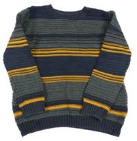 Tmavomodro/šedo-oranžový rebrovaný sveter Nutmeg