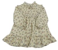 Smotanové šaty s kvietkami a volánikmi