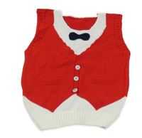 Červeno-biela pletená vesta s mašličkou