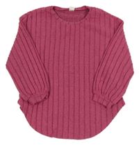 Růžovo-šedé melírované žebrované úpletové mikinotriko SHEIN