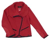 Červený fleecovo/šusťákový funkčný jezdecký krivák s golierikom FOuganza