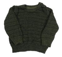 Kaki-čierny pruhovaný melírovaný rebrovaný sveter PRIMARK