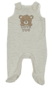 Bílo-šedé pruhované prošívané teplákové dupačky s medvedíkom C&A