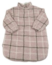 Nové - starorůžovo-tmavošedo-bílé kostkované huňaté šaty Tu