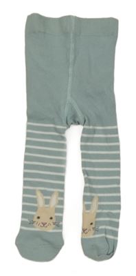 Mentolovošedo-biele pruhované pančuchy so zajačikmi