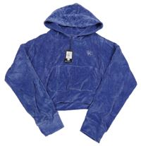 Nové - tmavofialová zamatová crop mikina s kamienkami a vreckom a kapucňou Pindydoll