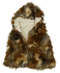 Hnedo-béžová kožušinová podšitá vesta s kapucňou Next