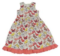 Biele šaty s motýlikmi a lososovým volánikom s bodkami Kids