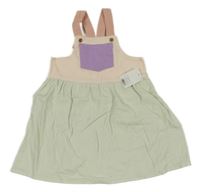 Nové - mentolovo-světlebroskvové riflové šaty s fialovou kapsou so cute