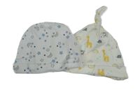 2x - bílá čepice - s hvězdičkami a měsíci, zvířátky a duhami St. Bernard