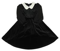 Čierne sametovo/šifonové šaty s bielým golierikom Teen