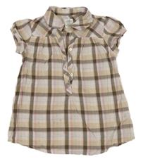 Hnedo-bielo-ružovo-svetloružová -tyrkysová kockovaná blúzka H&M