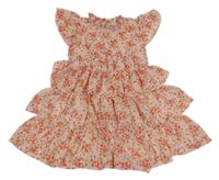 Světlerůžové kytičkované šifonové volánkové šaty H&M