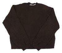 Tmavohnedý rebrovaný vzorovaný crop sveter H&M