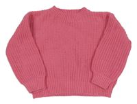 Ružový rebrovaný žinylkový oversize sveter H&M