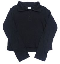 Čierne rebrované polo crop tričko Zara