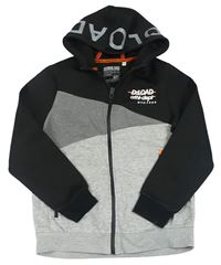 Čierno-sivá tech fleece prepínaci mikina s nápisom a kapucňou C&A