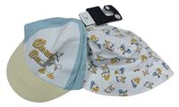2set - Světlemodro-bílo-béžová kšiltovka s Donaldem + bílý plátěný klobouk Primark