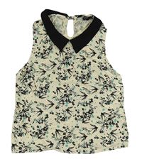 Krémová kvetovaná crop blúzka s vtáčky zn. New Look