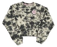Antracitovo-smotanová batikovaná crop mikina s kvetinou Primark