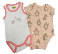 2x body - růžové s medvědy + bílé se šnekem a žábou