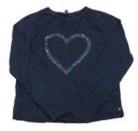 Tmavomodré tričko so srdcem z flitrů Okaidi