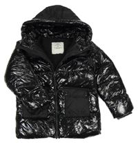 Černá lesklá šusťáková zimní bunda s kapucí George