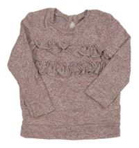 Starorůžová melírovaná úpletová mikina s volánky Primark