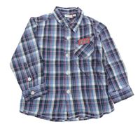 Modro-červeno-biela kockovaná košeľa s nášivkou NKD