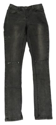 Tmavošedé skinny rifle s dírami na kolenou New Look