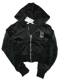 Nové - Černá plyšová propínací crop mikina s písmenem z kamínků a kapucí - Wicked H&M