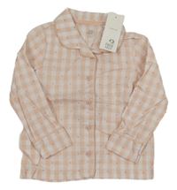 Nové - Ružovo-biela kockovaná pyžamová košeľa so srdiečkami F&F