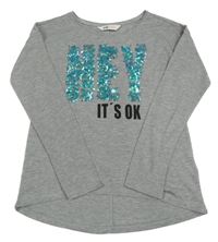 Sivé melírované tričko s nápisom s flitrami H&M
