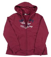 Vínová zateplená propínací mikina s nápisem a kapucí Alive