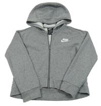 Šedá melírovaná propínací mikina s logem a kapucí Nike