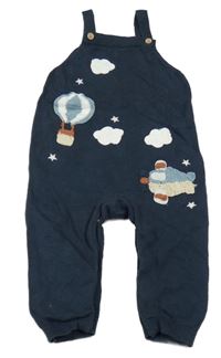 Tmavomodré pletené laclové tepláky s balónem a letadlem Tu