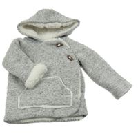 Šedá melírovaná pletená zateplená zavinovací mikina s kapucí Lupilu