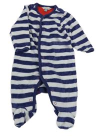 Tmavomodro-bílý pruhovaný sametový overal John Lewis