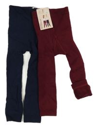 Nové - 2x thermo punčocháče bez šlapiček - vínové + tmavomodré Lily & Dan