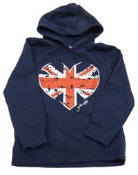 Tmavomodrá mikina so srdcem s britskou vlajkou a kapucňou Dopodopo