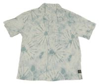 Bílo-zelenošedá batikovaná lněná košile Zara