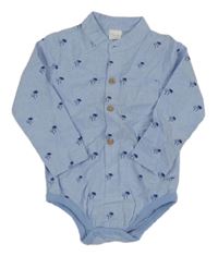 Modro-bílé pruhované košilové body s palmami