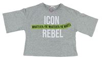 Sivé melírované crop tričko s nápismi Matalan