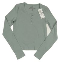 Nové - khaki žebrované triko s knoflíčky M&S