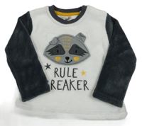 Bielo-sivá chlpatá mikina s medvěďom a nápisom Ergee