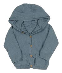 Šedomodrý vzorovaný podšitý propínací svetr s kapucí Tu